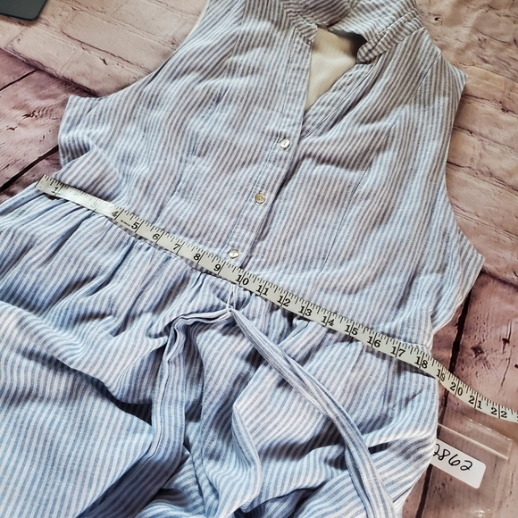DRAPER JAMES RSVP Button Front Maxi Dress Sleeveless Linen Blend Blue Striped XL - Picture 14 of 15